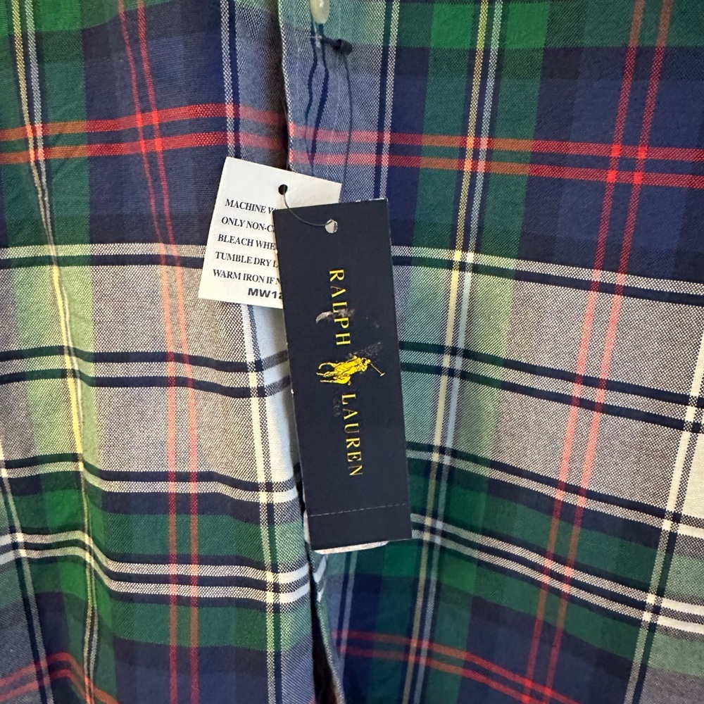 Ralph Lauren Blue and Green Plaid Long Sleeve Button Down Shirt - Picture 6 of 7